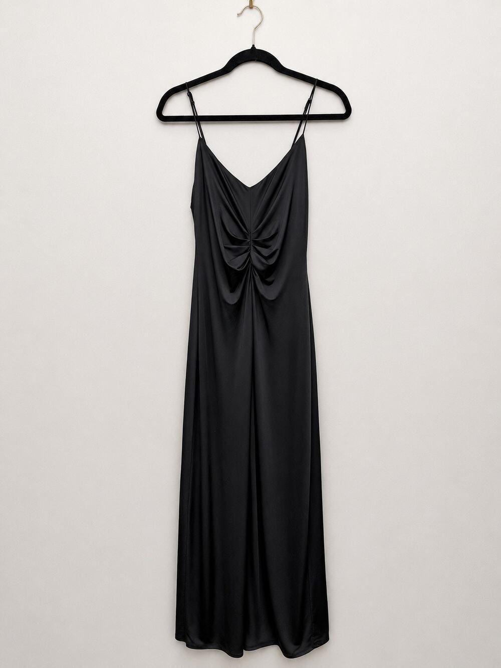 AFRM Black Ruched Cowl Neck Slit Maxi Dress Adjustable Straps Small